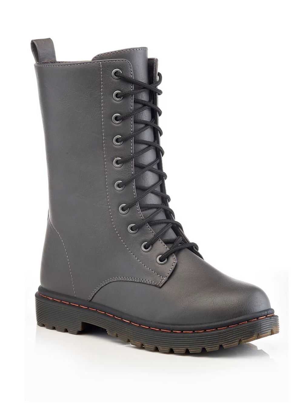 NWT Henry Ferrera Women's Gray Lace-Up Combat Boots Tall Zipper 8.5 Faux Leather